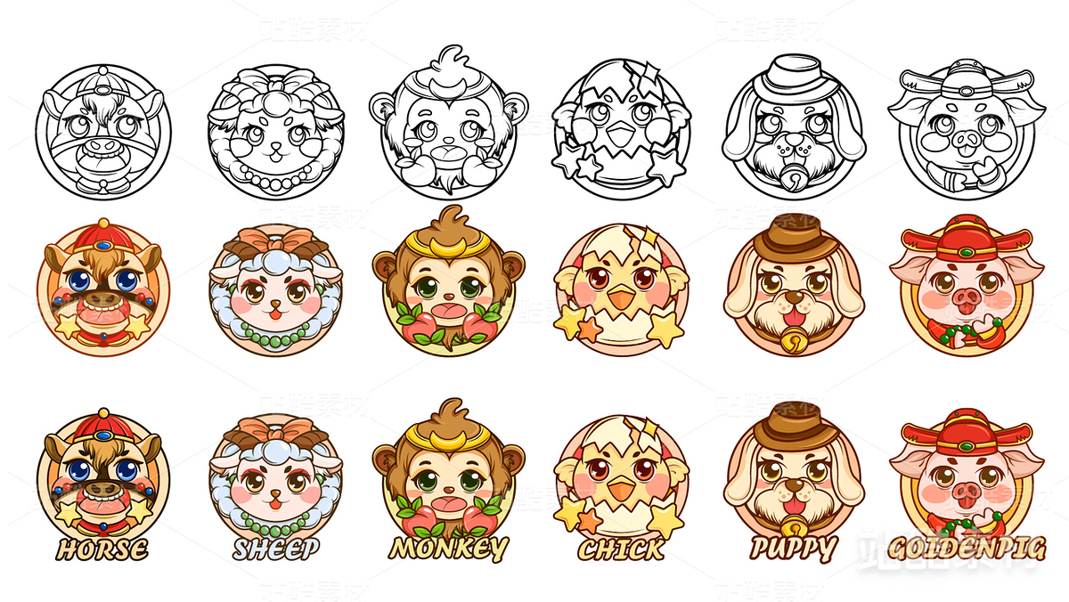 十二生肖系列图案贴纸（主预览-6527） - 未分类 - 站酷设计师始源SIWON原创素材 - 站酷ZCOOL