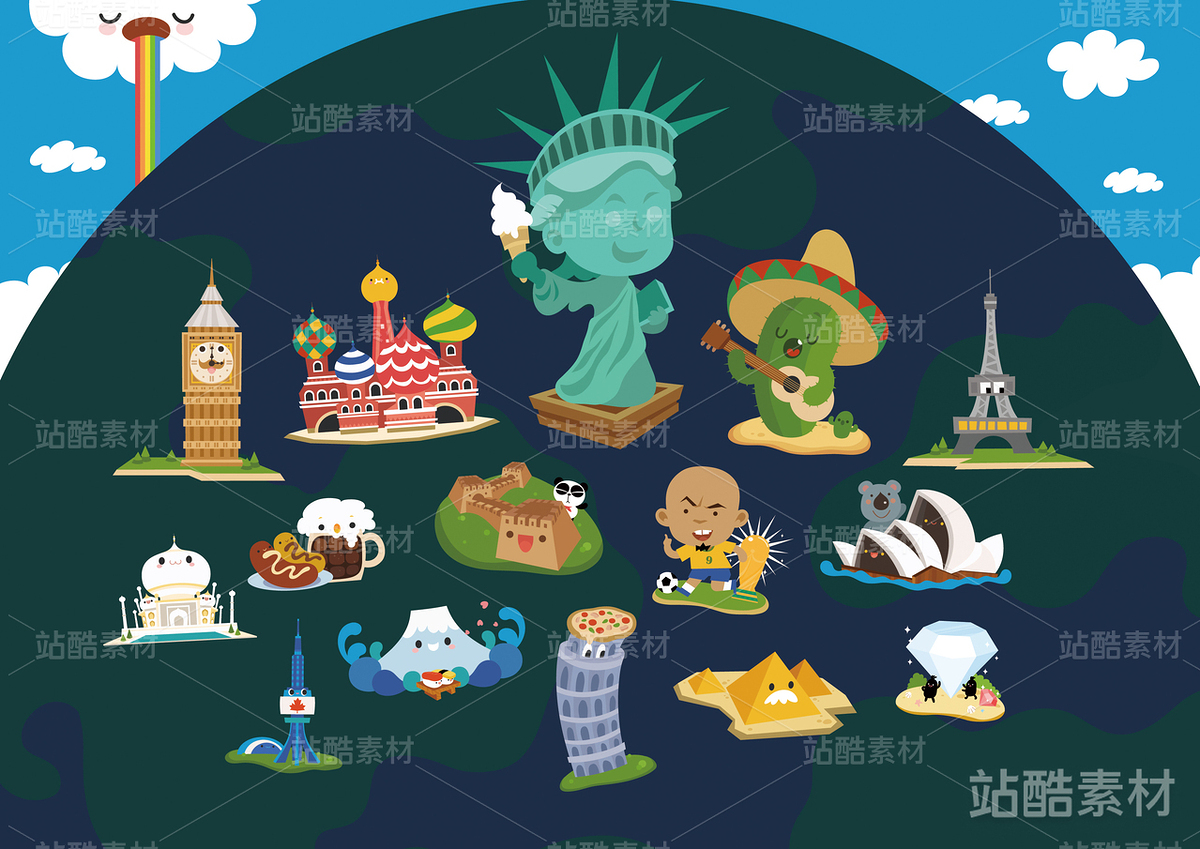 原创卡通世界名胜插图（主预览-6869） - 未分类 - 站酷设计师Leleevil原创素材 - 站酷ZCOOL