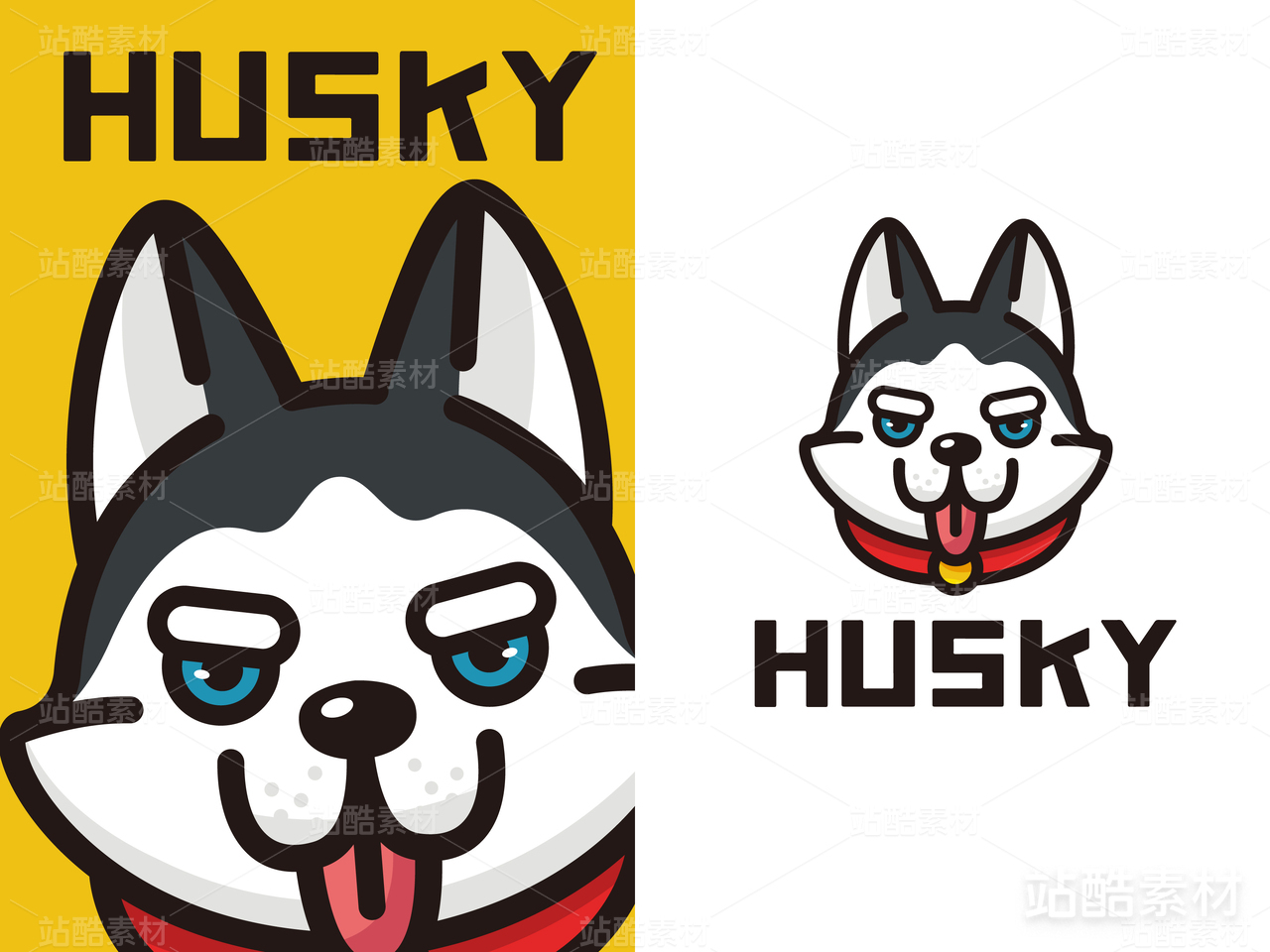矢量哈士奇狗卡通logo插画标志