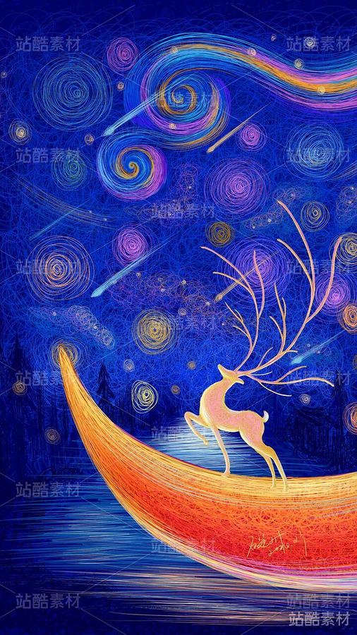 星空下的小鹿 | 原创插画（主预览-7610） - 未分类 - 站酷设计师卡尔艺术插画原创素材 - 站酷ZCOOL