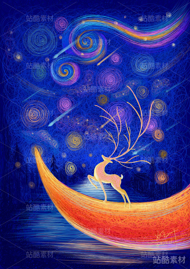 星空下的小鹿 | 原创插画（主预览-7613） - 未分类 - 站酷设计师卡尔艺术插画原创素材 - 站酷ZCOOL