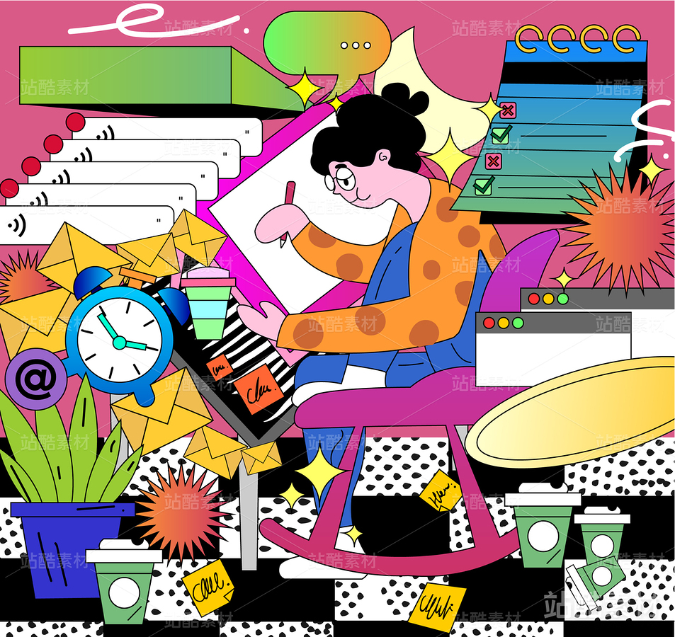 忙碌的工作矢量插畫海報(bào)（主預(yù)覽-8270） - 未分類 - 站酷設(shè)計(jì)師小花浪的阿特原創(chuàng)素材 - 站酷ZCOOL
