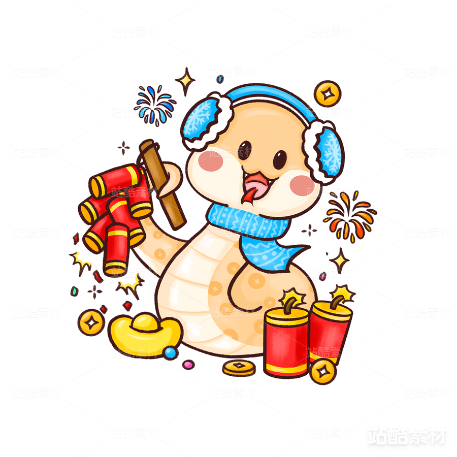 蛇年生肖IP插画-新年快乐（主预览-13593） - 未分类 - 站酷设计师球LCC原创素材 - 站酷ZCOOL