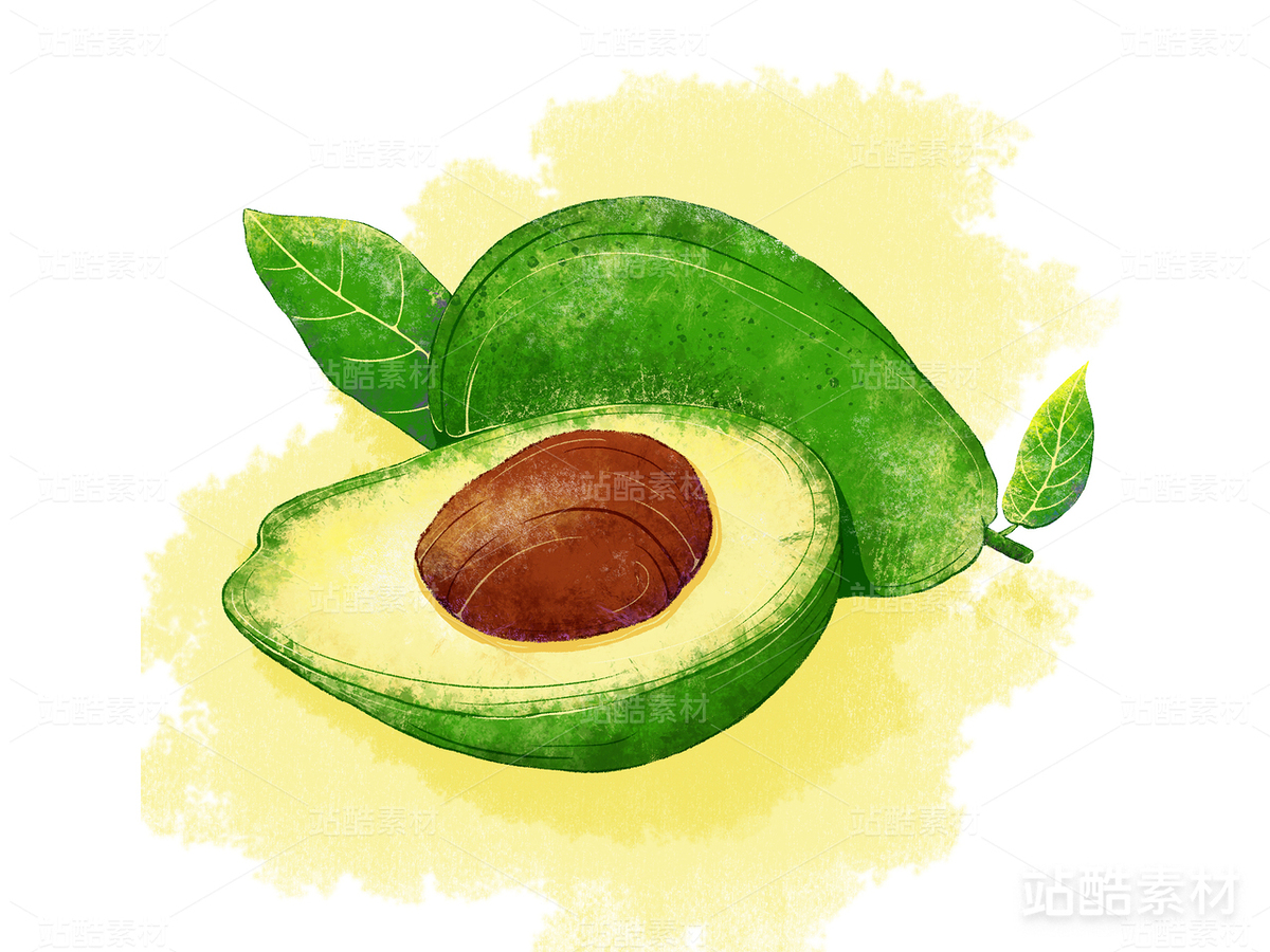 新鲜牛油果手绘插画（主预览-18826） - 未分类 - 站酷设计师晓琪插画原创素材 - 站酷ZCOOL