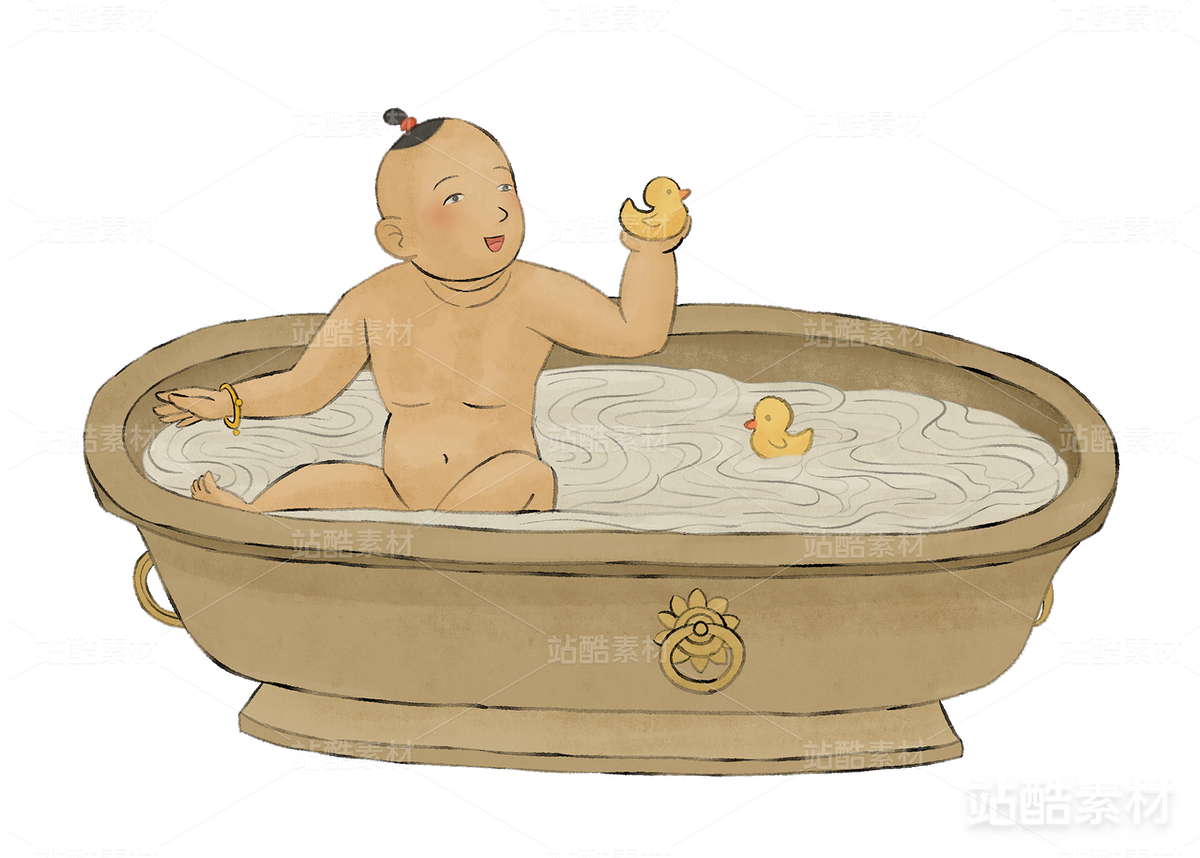 古代儿童在澡盆沐浴的工笔画（主预览-19347） - 未分类 - 站酷设计师SYF朝生原创素材 - 站酷ZCOOL