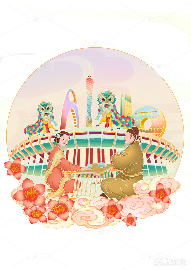 國風(fēng)文創(chuàng)插畫——廣州2（主預(yù)覽-24198） - 未分類 - 站酷設(shè)計(jì)師淺墨啊原創(chuàng)素材 - 站酷ZCOOL