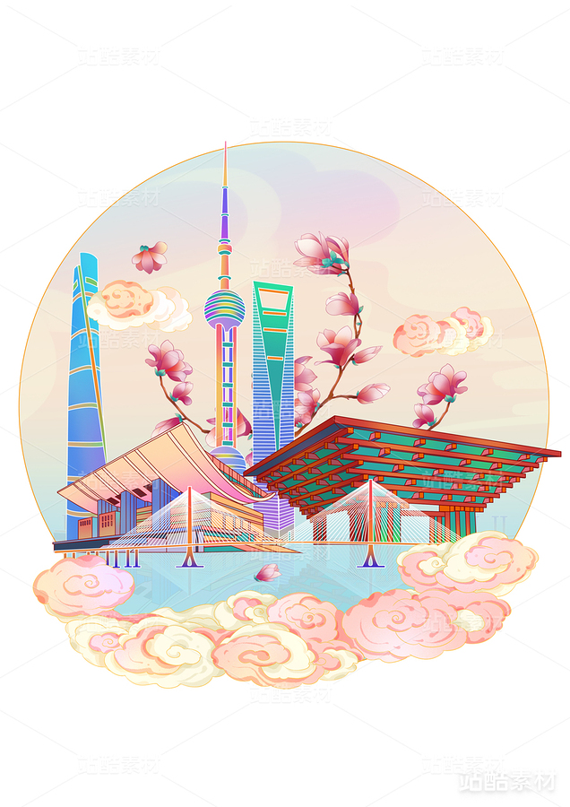 國(guó)風(fēng)文創(chuàng)插畫——上海（主預(yù)覽-24306） - 未分類 - 站酷設(shè)計(jì)師淺墨啊原創(chuàng)素材 - 站酷ZCOOL