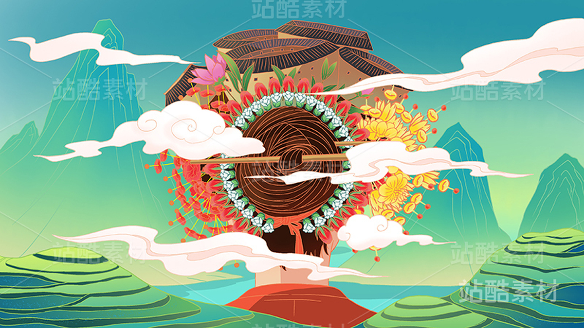 國潮-福建簪花，土樓元素（主預(yù)覽-26533） - 未分類 - 站酷設(shè)計(jì)師中國風(fēng)動畫原創(chuàng)素材 - 站酷ZCOOL