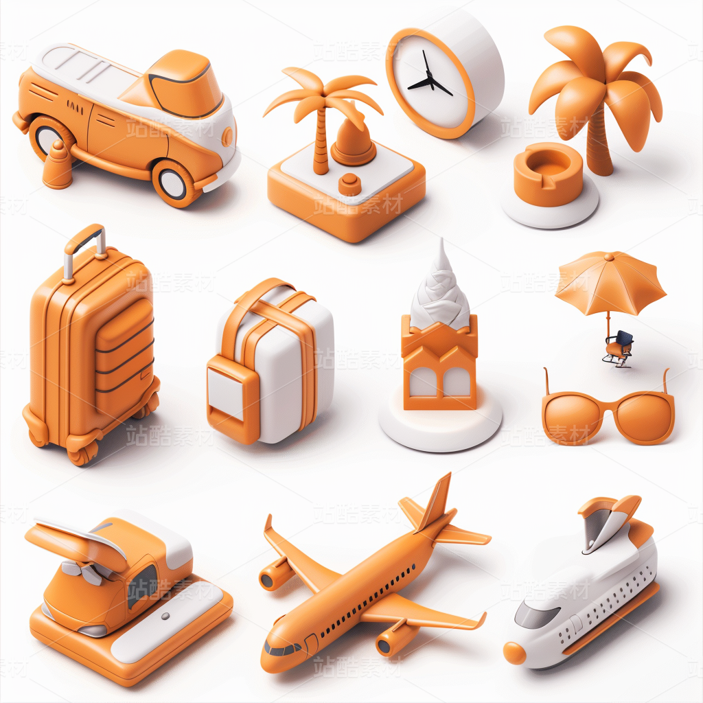 3D图标ICON彩色旅游化妆品食品