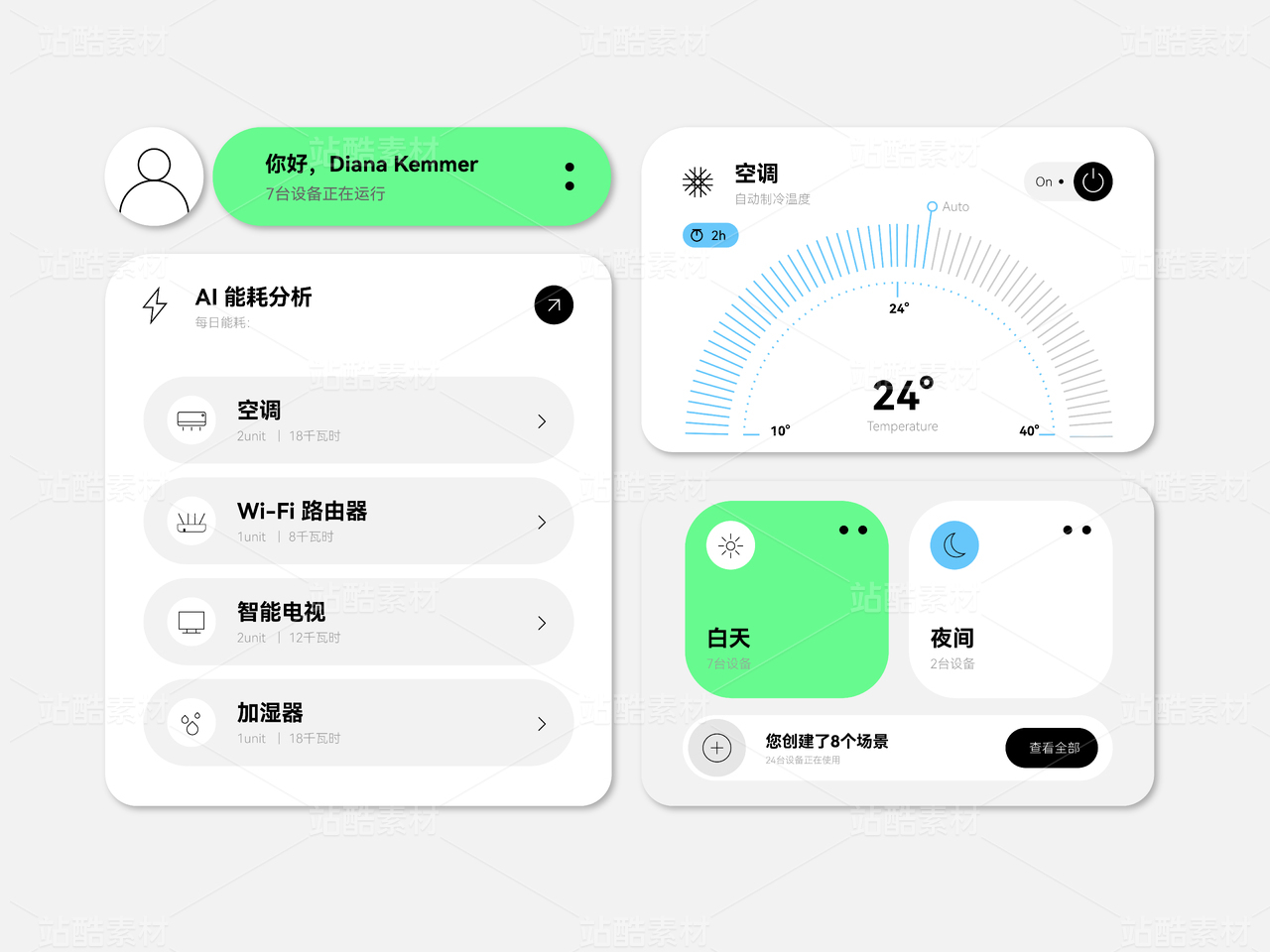 智能家居中心 简约 UI设计组件库