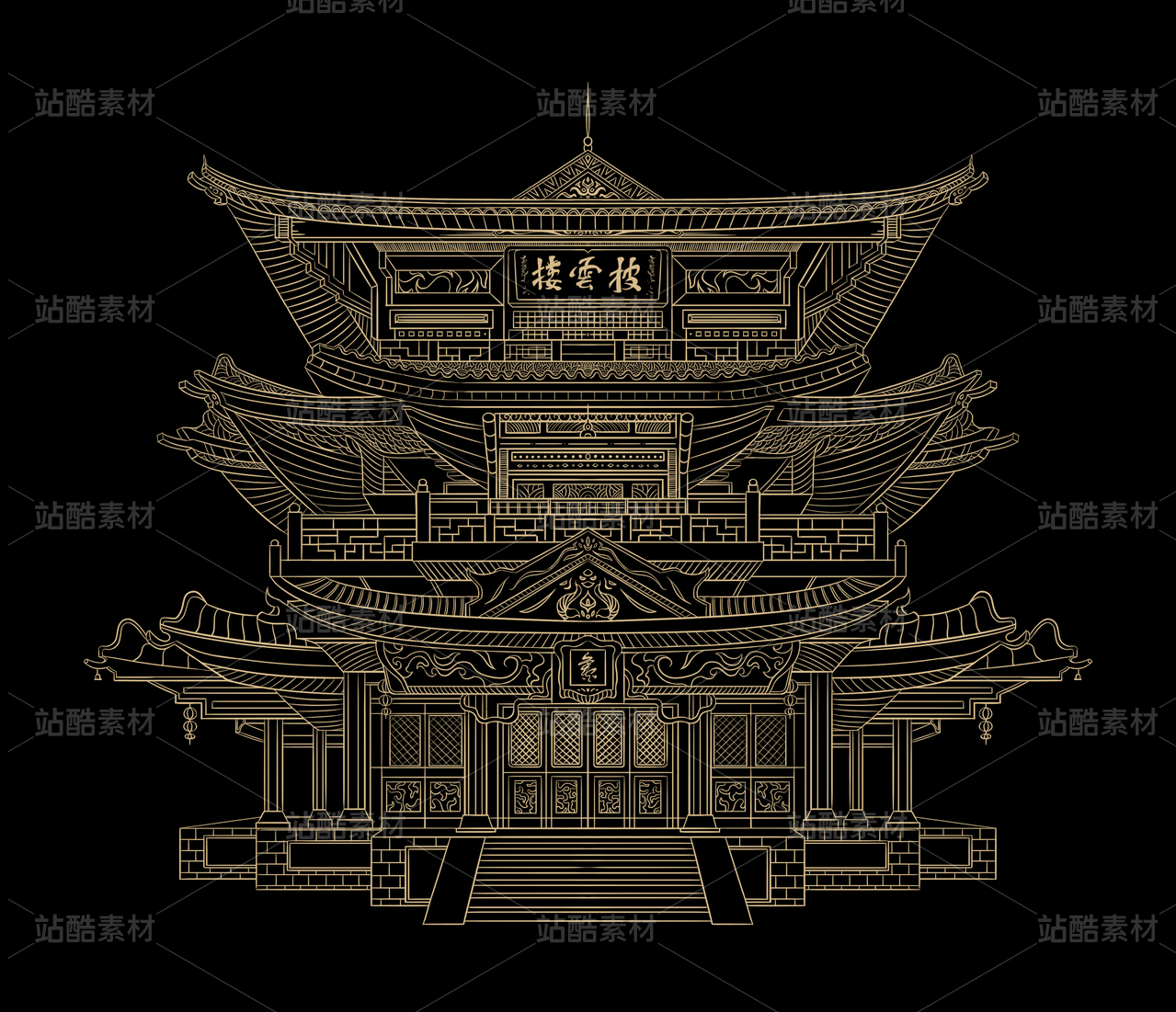 古建筑线性插画 | 中国风古代建筑线性插画