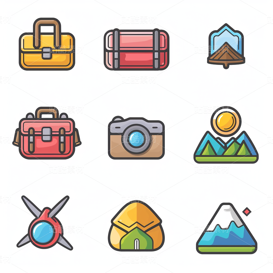 彩色图标ICON旅游办公社交媒体（主预览-60908） - 未分类 - 站酷设计师AIGC微微原创素材 - 站酷ZCOOL