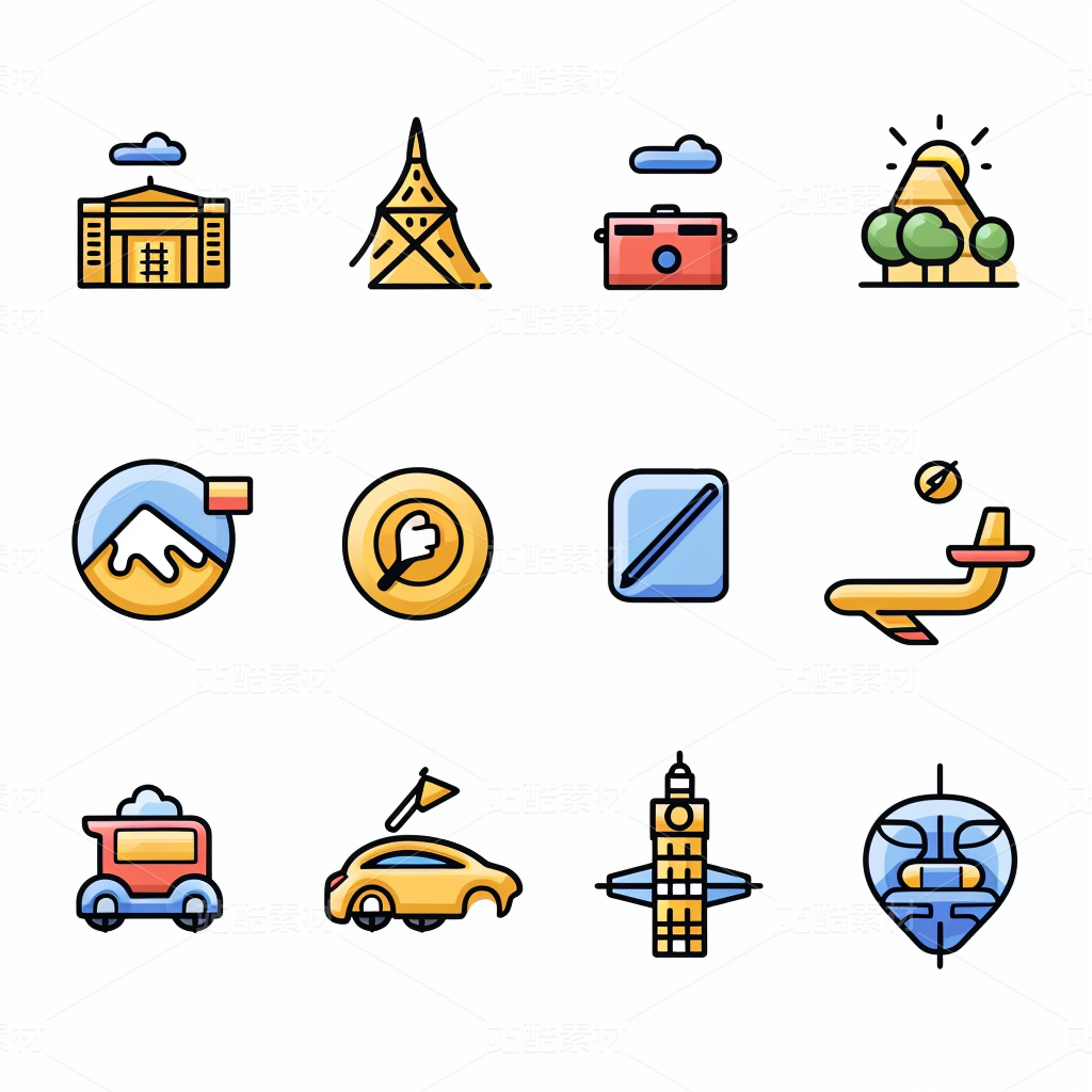 彩色图标ICON旅游办公社交媒体