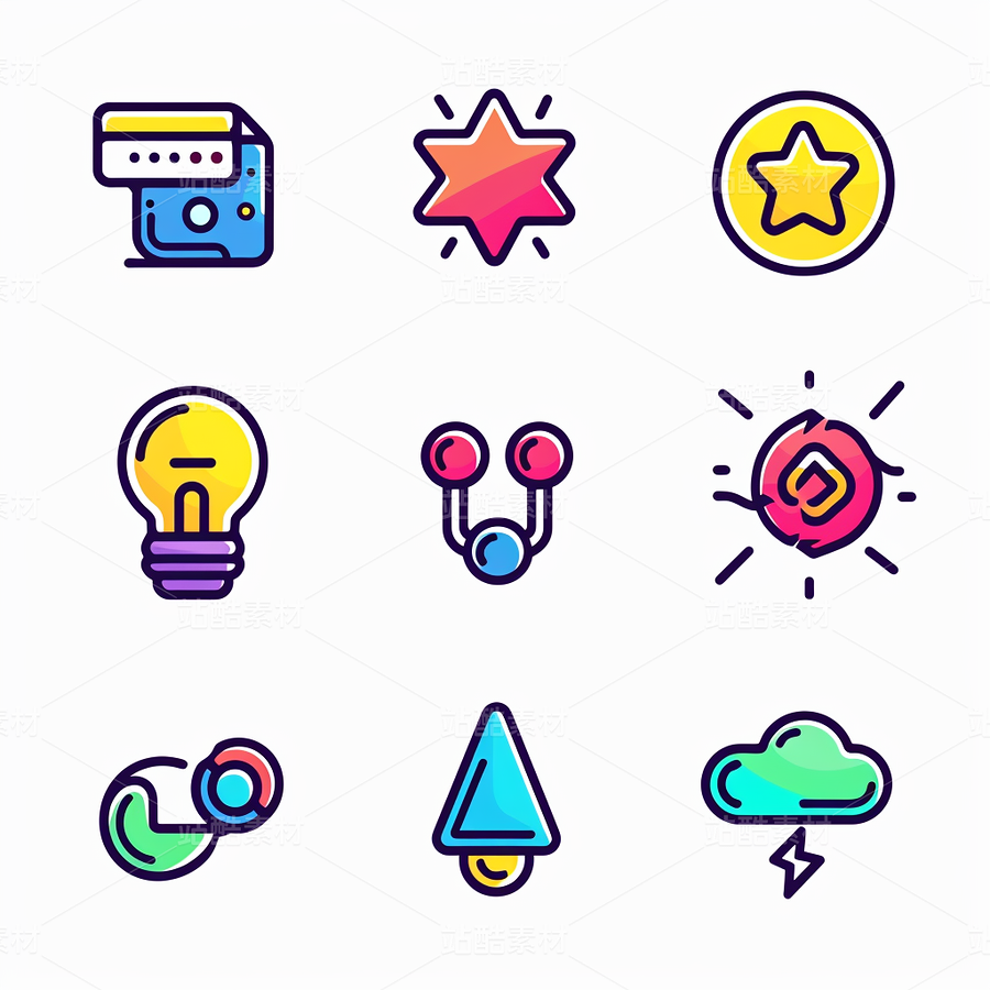 彩色图标ICON旅游办公社交媒体（主预览-60917） - 未分类 - 站酷设计师AIGC微微原创素材 - 站酷ZCOOL