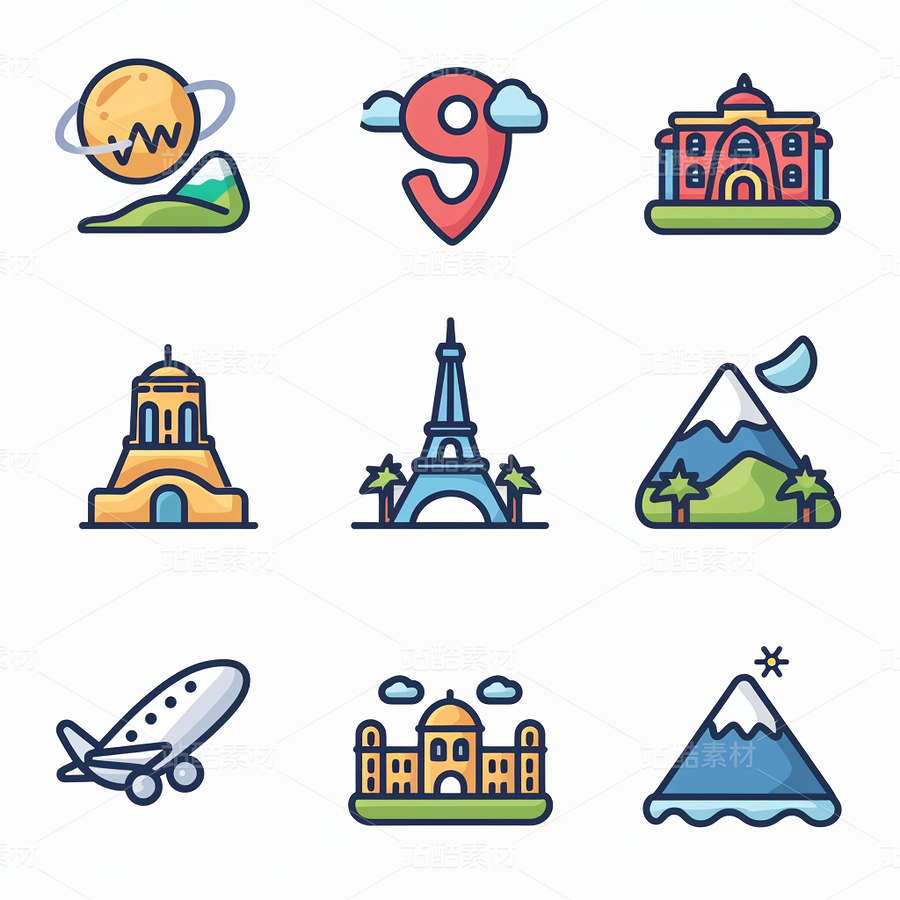 彩色图标ICON旅游办公社交媒体（主预览-60909） - 未分类 - 站酷设计师AIGC微微原创素材 - 站酷ZCOOL
