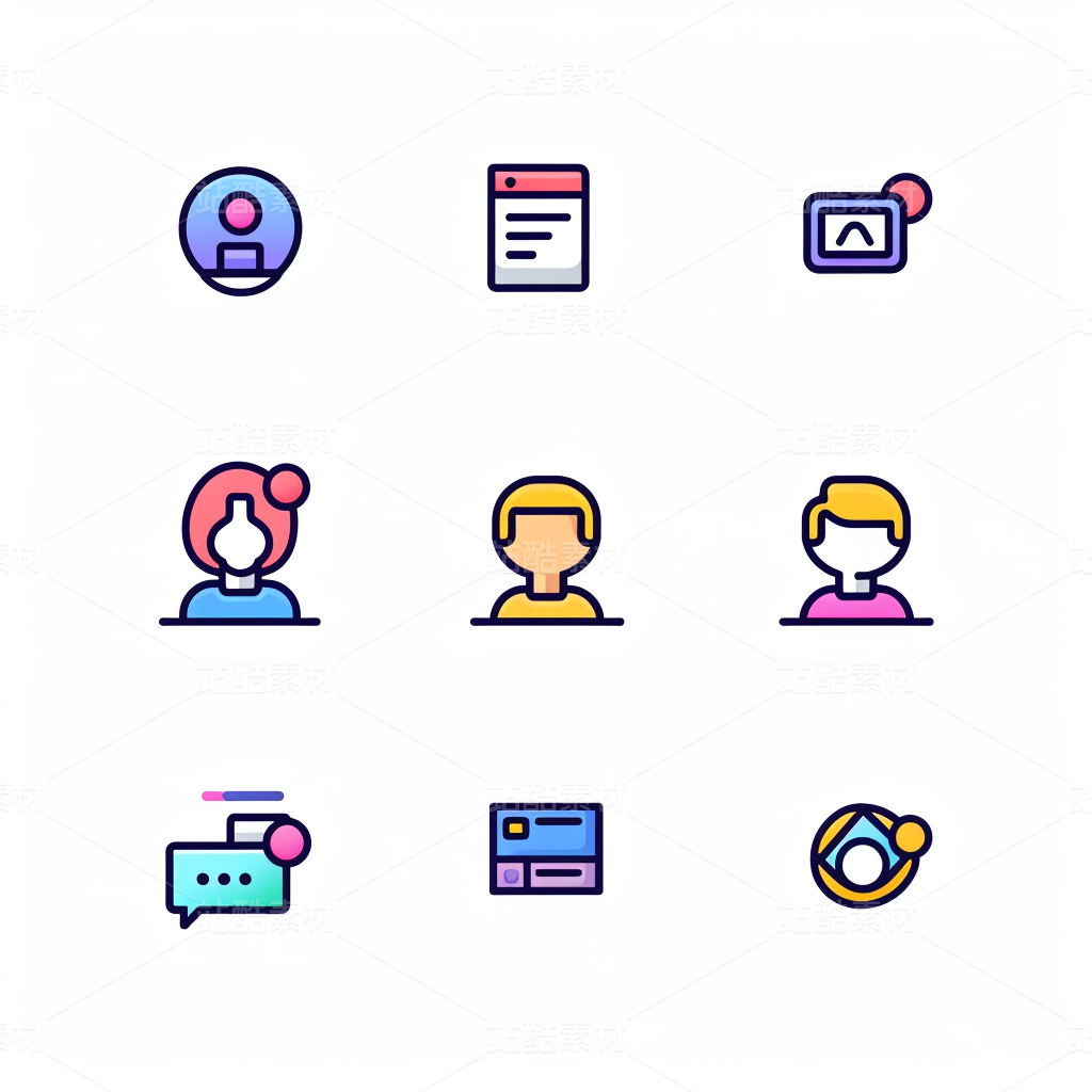彩色图标ICON旅游办公社交媒体