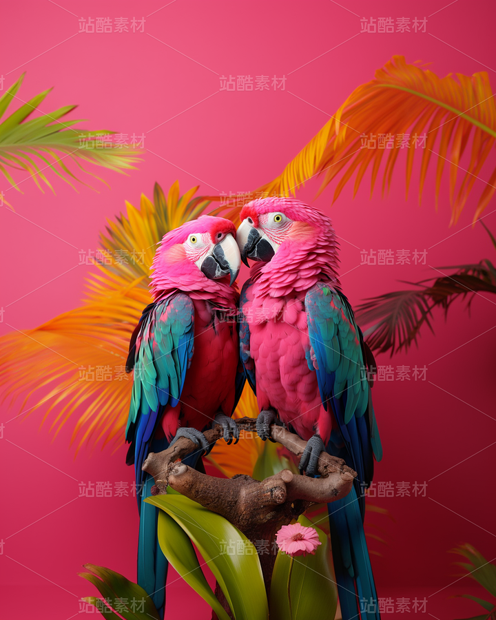 彩色小鳥(niǎo)鸚鵡照片插畫恩愛(ài)中國(guó)風(fēng)（主預(yù)覽-62257） - 未分類 - 站酷設(shè)計(jì)師AIGC微微原創(chuàng)素材 - 站酷ZCOOL
