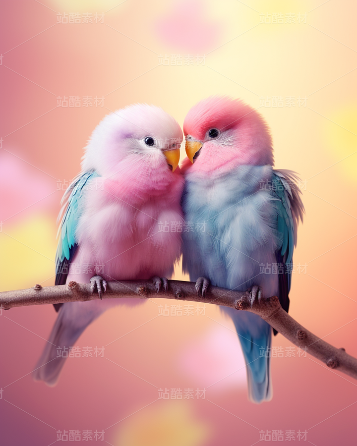 彩色小鳥(niǎo)鸚鵡照片插畫恩愛(ài)中國(guó)風(fēng)（主預(yù)覽-62266） - 未分類 - 站酷設(shè)計(jì)師AIGC微微原創(chuàng)素材 - 站酷ZCOOL
