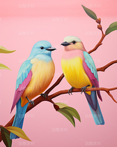 彩色小鳥(niǎo)鸚鵡照片插畫恩愛(ài)中國(guó)風(fēng)（導(dǎo)航-62255） - 未分類 - 站酷設(shè)計(jì)師AIGC微微原創(chuàng)素材 - 站酷ZCOOL