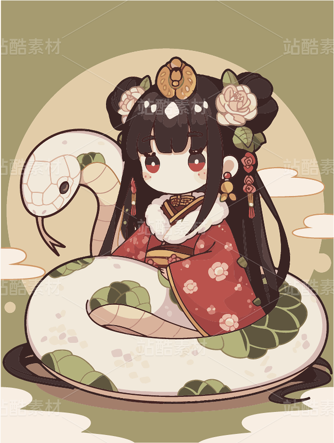 Illustrator矢量可爱蛇女（主预览-62650） - 未分类 - 站酷设计师叁度计_黄潮原创素材 - 站酷ZCOOL