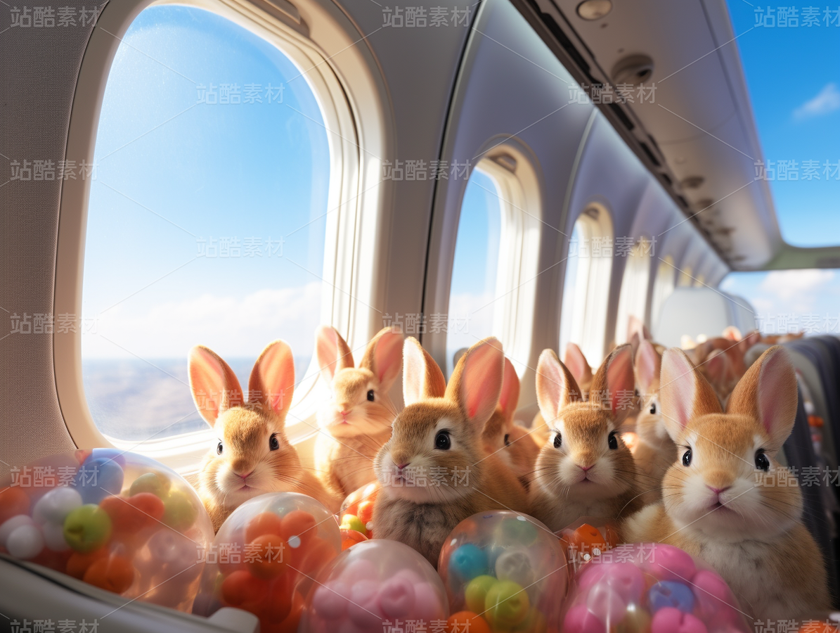 彩色可爱兔子飞机旅游度假梦幻（主预览-62828） - 未分类 - 站酷设计师AIGC微微原创素材 - 站酷ZCOOL
