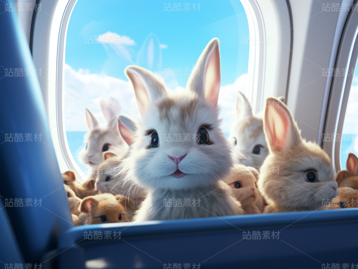 彩色可爱兔子飞机旅游度假梦幻（主预览-62829） - 未分类 - 站酷设计师AIGC微微原创素材 - 站酷ZCOOL