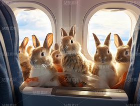 彩色可爱兔子飞机旅游度假梦幻（导航-62821） - 未分类 - 站酷设计师AIGC微微原创素材 - 站酷ZCOOL