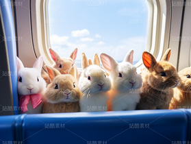 彩色可爱兔子飞机旅游度假梦幻（导航-62831） - 未分类 - 站酷设计师AIGC微微原创素材 - 站酷ZCOOL