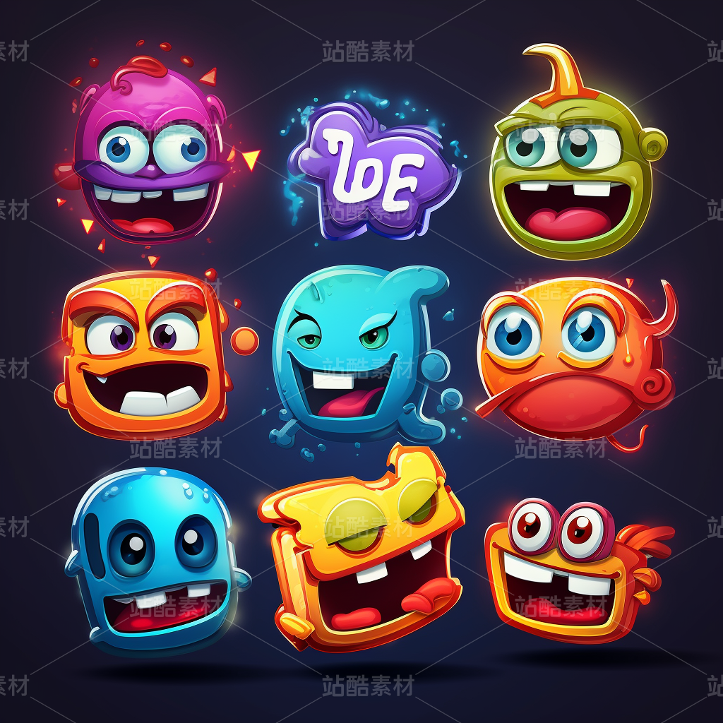 彩色卡通图标表情包ICON小怪兽怪物
