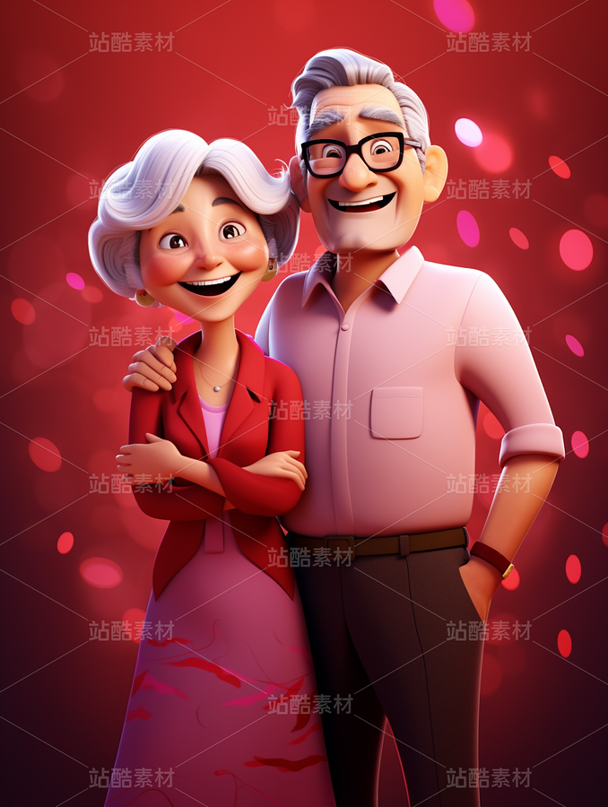 彩色3D卡通人物老年人夫妻恩愛（主預(yù)覽-67279） - 未分類 - 站酷設(shè)計(jì)師AIGC微微原創(chuàng)素材 - 站酷ZCOOL