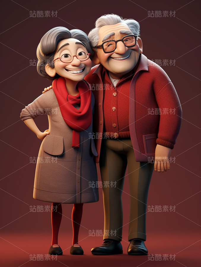 彩色3D卡通人物老年人夫妻恩愛（主預(yù)覽-67278） - 未分類 - 站酷設(shè)計(jì)師AIGC微微原創(chuàng)素材 - 站酷ZCOOL