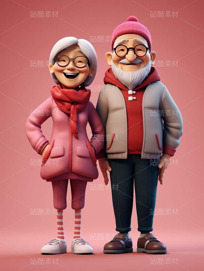 彩色3D卡通人物老年人夫妻恩愛（主預(yù)覽-67277） - 未分類 - 站酷設(shè)計(jì)師AIGC微微原創(chuàng)素材 - 站酷ZCOOL