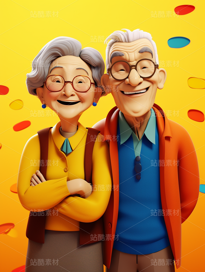 彩色3D卡通人物老年人夫妻恩愛（主預(yù)覽-67286） - 未分類 - 站酷設(shè)計(jì)師AIGC微微原創(chuàng)素材 - 站酷ZCOOL