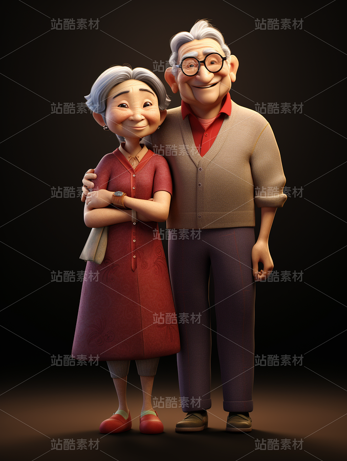 彩色3D卡通人物老年人夫妻恩愛（主預(yù)覽-67276） - 未分類 - 站酷設(shè)計(jì)師AIGC微微原創(chuàng)素材 - 站酷ZCOOL