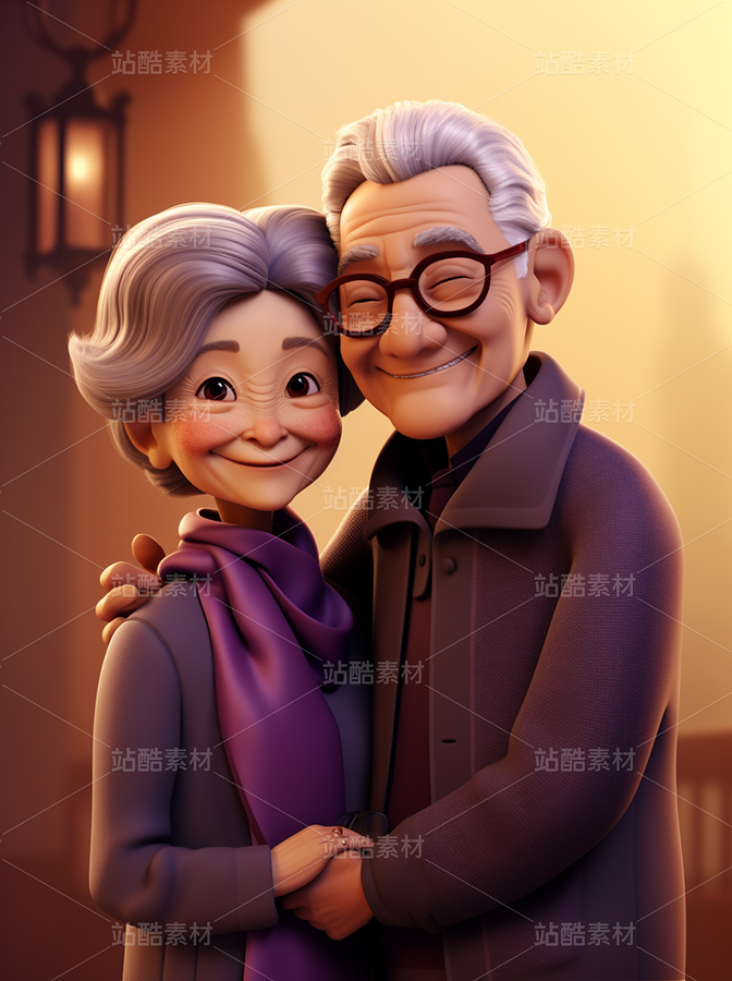 彩色3D卡通人物老年人夫妻恩愛（主預(yù)覽-67271） - 未分類 - 站酷設(shè)計(jì)師AIGC微微原創(chuàng)素材 - 站酷ZCOOL