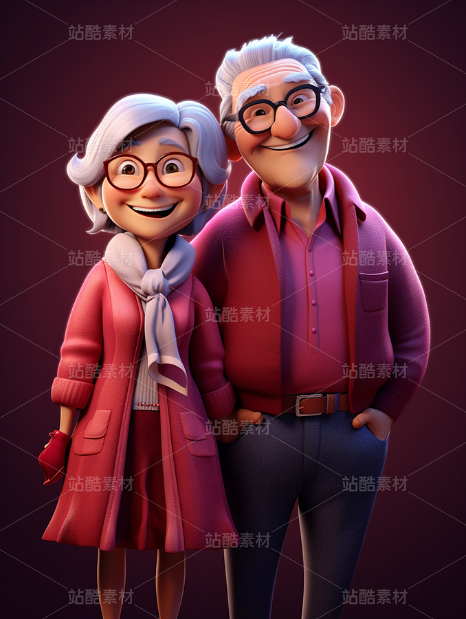 彩色3D卡通人物老年人夫妻恩愛（主預(yù)覽-67281） - 未分類 - 站酷設(shè)計(jì)師AIGC微微原創(chuàng)素材 - 站酷ZCOOL
