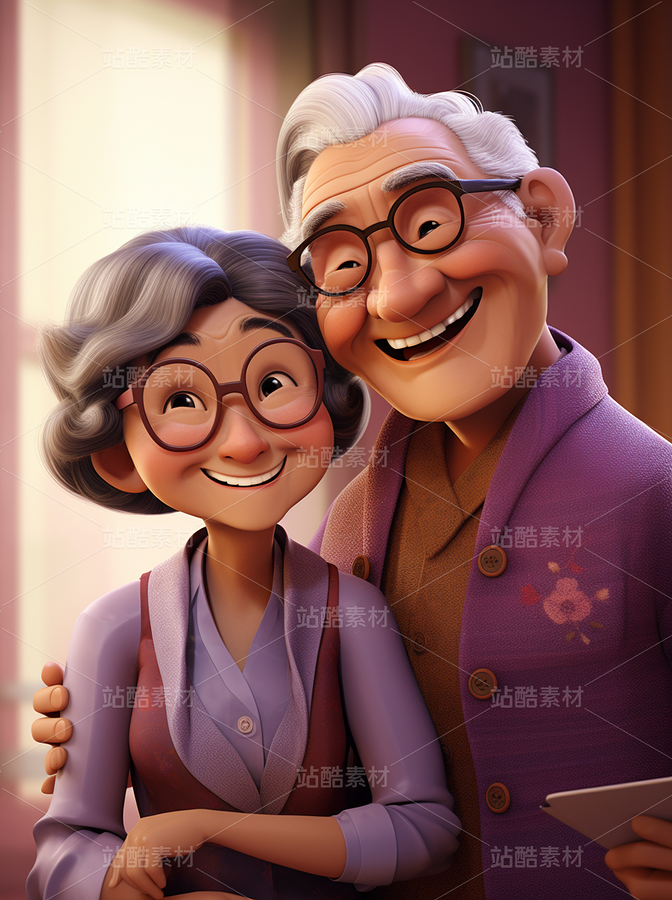 彩色3D卡通人物老年人夫妻恩愛（主預(yù)覽-67272） - 未分類 - 站酷設(shè)計(jì)師AIGC微微原創(chuàng)素材 - 站酷ZCOOL
