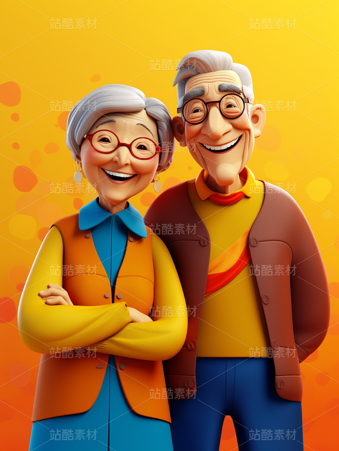 彩色3D卡通人物老年人夫妻恩愛（主預(yù)覽-67287） - 未分類 - 站酷設(shè)計(jì)師AIGC微微原創(chuàng)素材 - 站酷ZCOOL