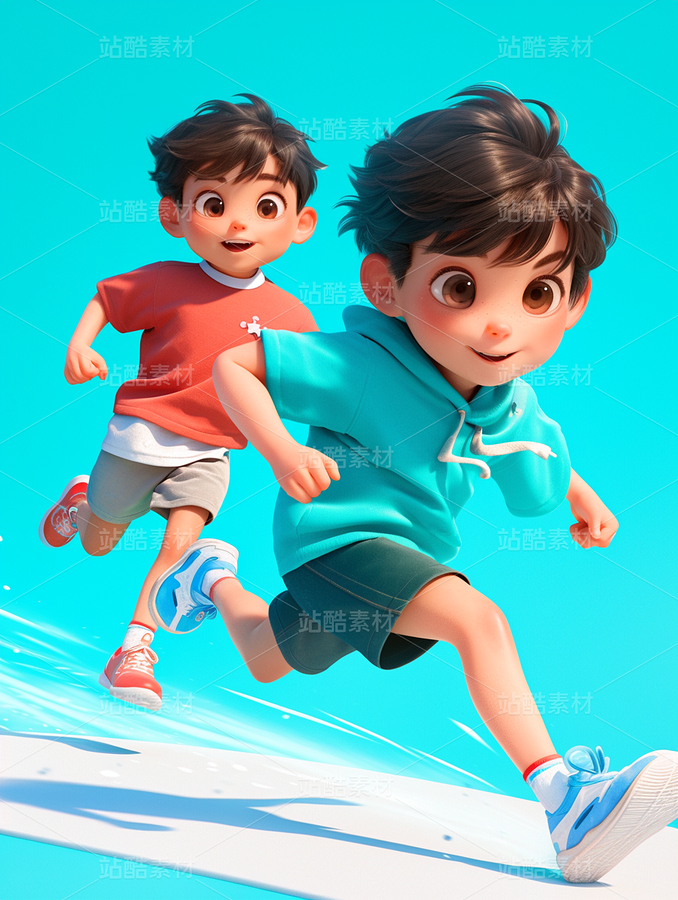 彩色3D卡通男孩女孩運動奔跑（主預(yù)覽-70704） - 未分類 - 站酷設(shè)計師AIGC微微原創(chuàng)素材 - 站酷ZCOOL