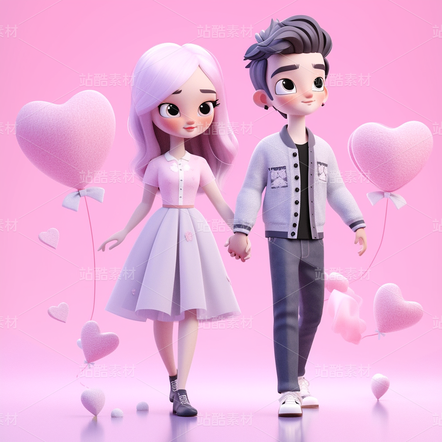 彩色3D卡通男孩女孩恩愛相愛度假（主預覽-70741） - 未分類 - 站酷設計師AIGC微微原創(chuàng)素材 - 站酷ZCOOL