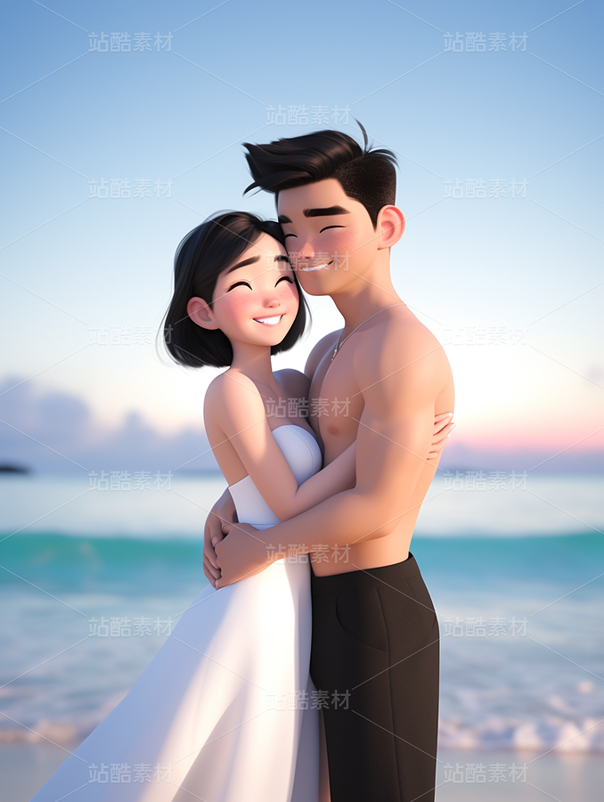 彩色3D卡通男孩女孩恩愛相愛度假（主預覽-70736） - 未分類 - 站酷設計師AIGC微微原創(chuàng)素材 - 站酷ZCOOL