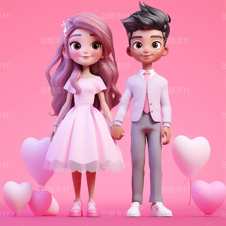 彩色3D卡通男孩女孩恩愛相愛度假（主預覽-70740） - 未分類 - 站酷設計師AIGC微微原創(chuàng)素材 - 站酷ZCOOL