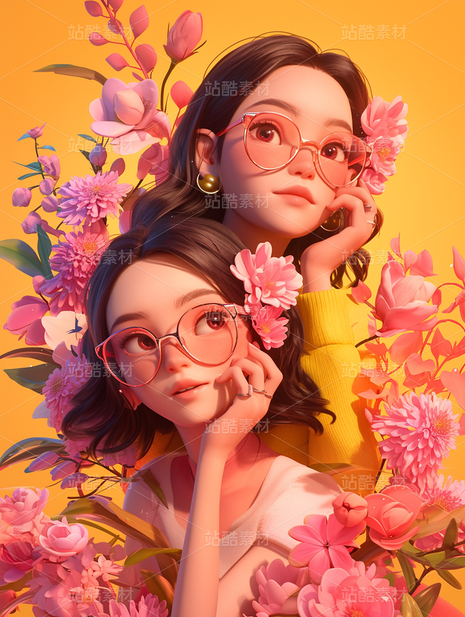 彩色3D卡通女孩閨蜜日常生活（主預(yù)覽-70822） - 未分類 - 站酷設(shè)計師AIGC微微原創(chuàng)素材 - 站酷ZCOOL