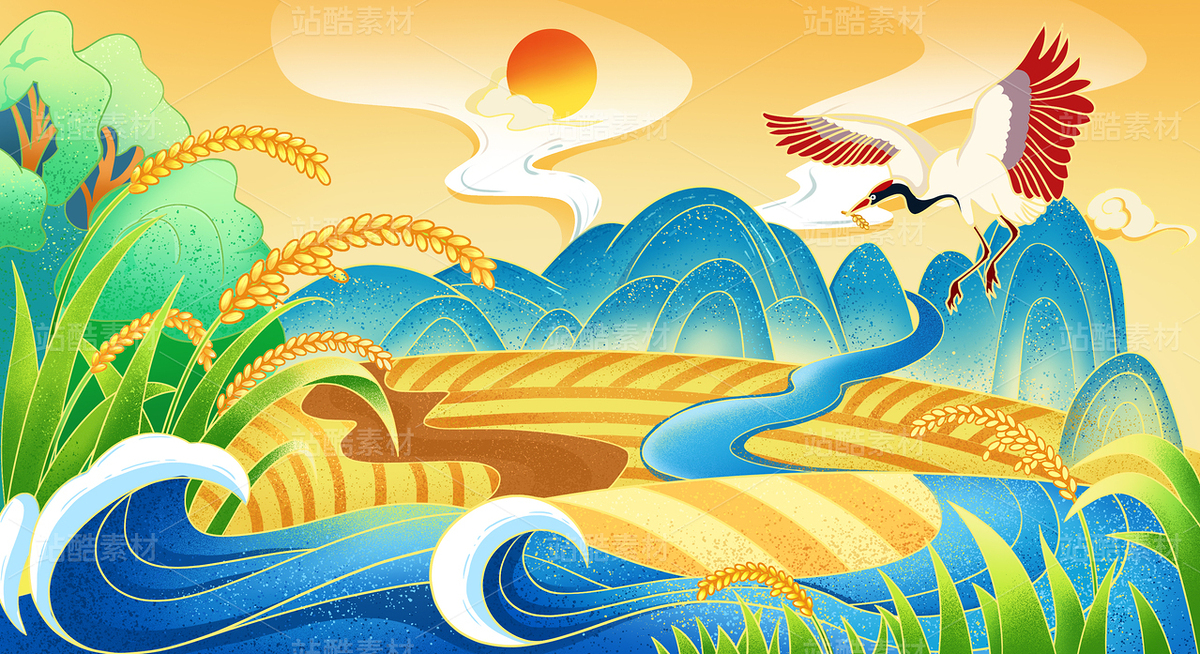 稻田大米农田插画（主预览-105123） - 未分类 - 站酷设计师云顶创意原创素材 - 站酷ZCOOL