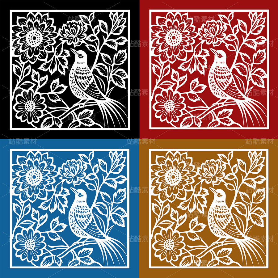 花鳥 剪紙004（主預覽-108353） - 未分類 - 站酷設計師一桶咸魚原創(chuàng)素材 - 站酷ZCOOL