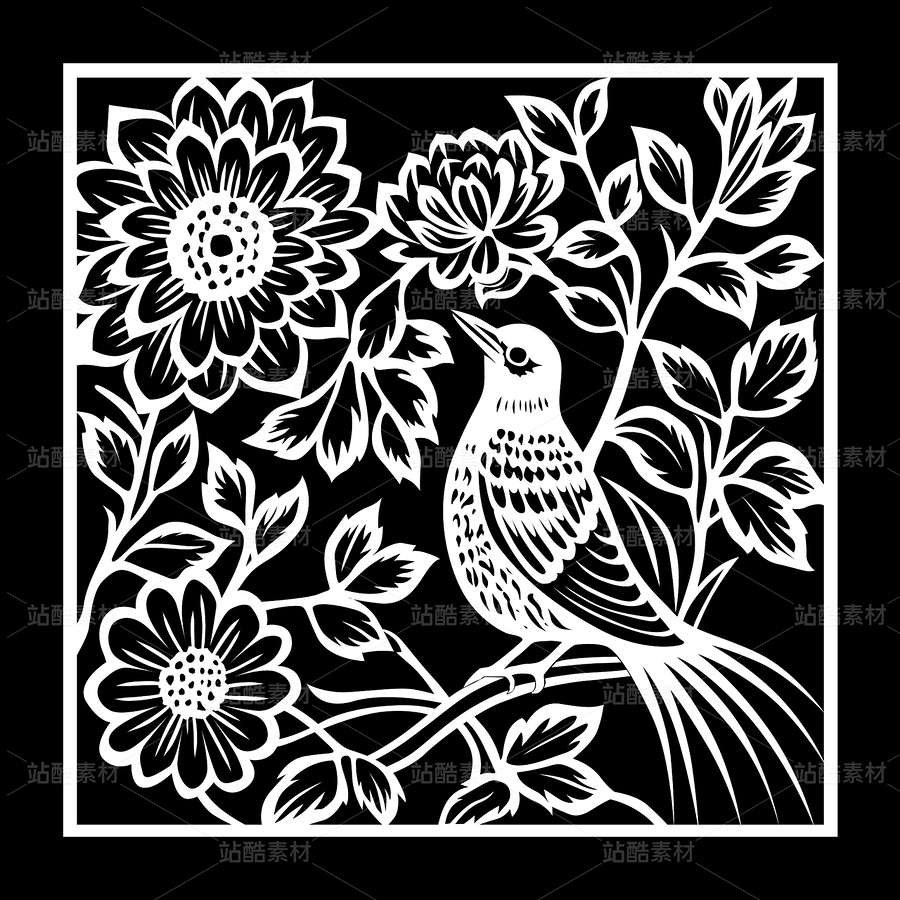 花鳥 剪紙004（主預覽-108354） - 未分類 - 站酷設計師一桶咸魚原創(chuàng)素材 - 站酷ZCOOL