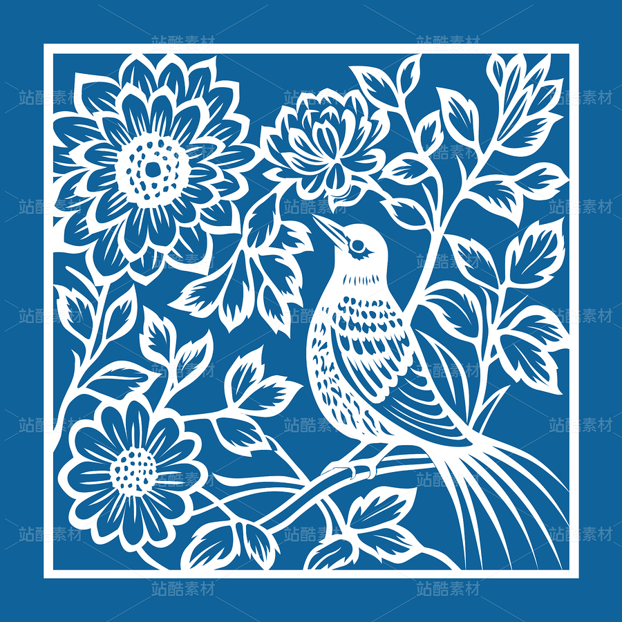 花鳥 剪紙004（主預覽-108356） - 未分類 - 站酷設計師一桶咸魚原創(chuàng)素材 - 站酷ZCOOL