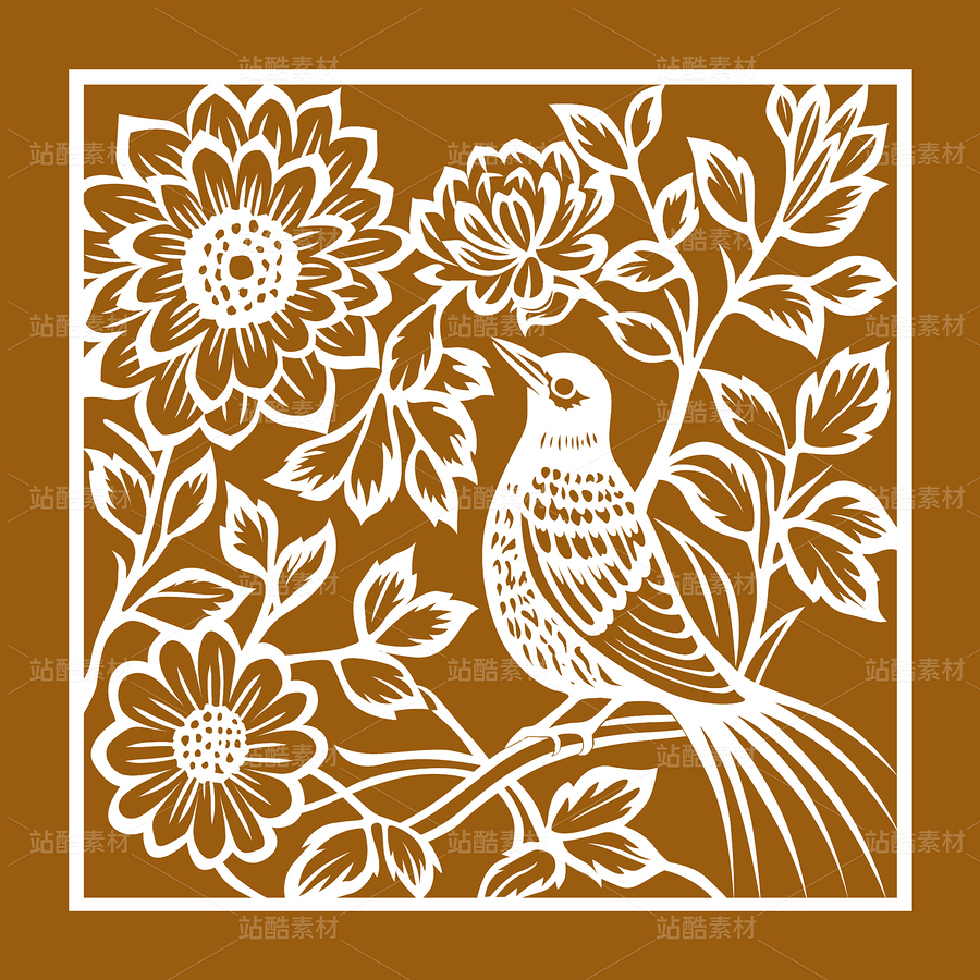 花鳥 剪紙004（主預覽-108358） - 未分類 - 站酷設計師一桶咸魚原創(chuàng)素材 - 站酷ZCOOL