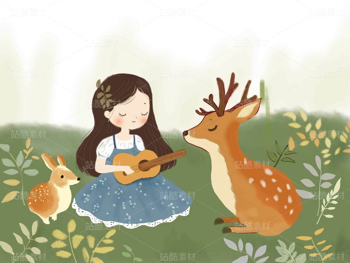 兒童繪本童話故事插畫小女孩在森林里為動(dòng)物演奏（主預(yù)覽-119158） - 未分類 - 站酷設(shè)計(jì)師山居秋明原創(chuàng)素材 - 站酷ZCOOL