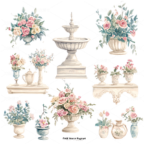 庄园复古婚礼手绘系列 小场景 花坛 喷泉（导航-121749） - 未分类 - 站酷设计师abciii原创素材 - 站酷ZCOOL